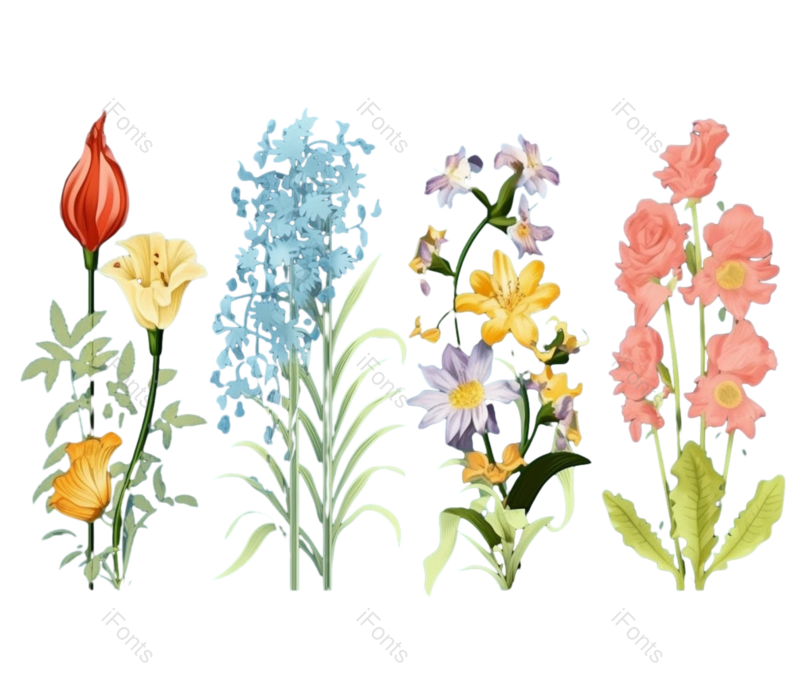 叶子图片,红色花元素,唯美PNG,蓝色免抠素材